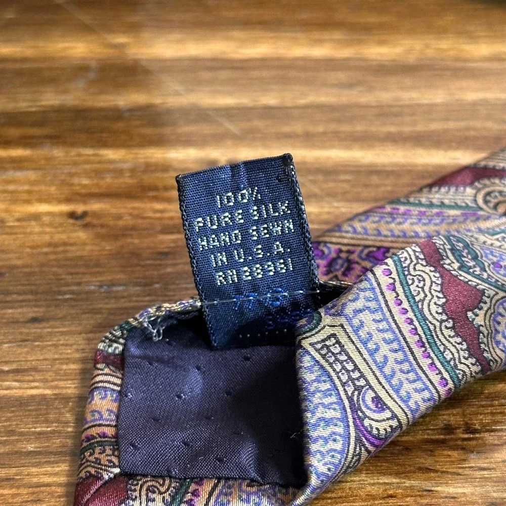 Vintage Burberry of London Silk Tie Burgundy Purple Paisley Men's Hand Sewn USA